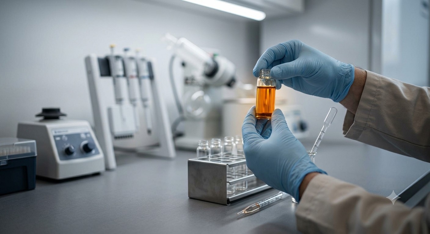 Lab technician testing a cannabis sample